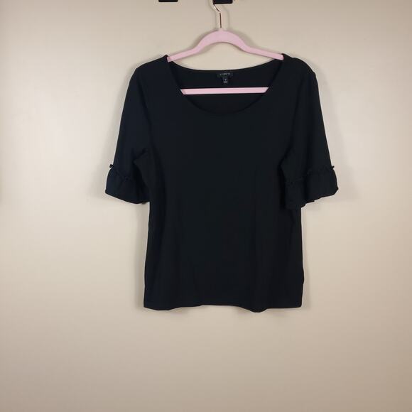 Talbots Black Short Ruffle Bell Sleeve Blouse Size M - Picture 1 of 8